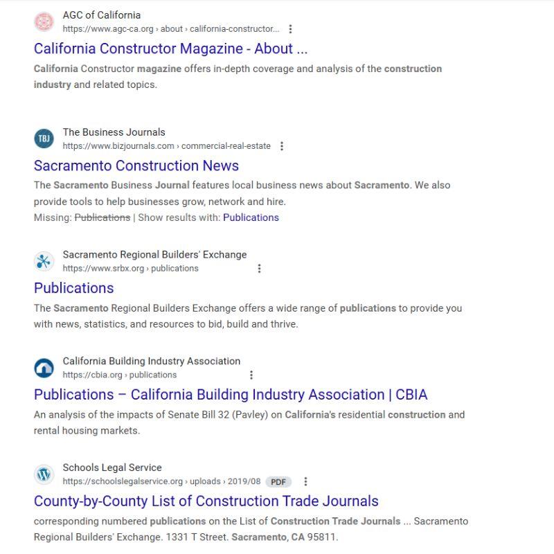 search results for construction publications in Sacramento, California